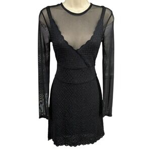 Intimately Free People She's Got It Lace Black Dress Mesh Plunge Open Back S‎